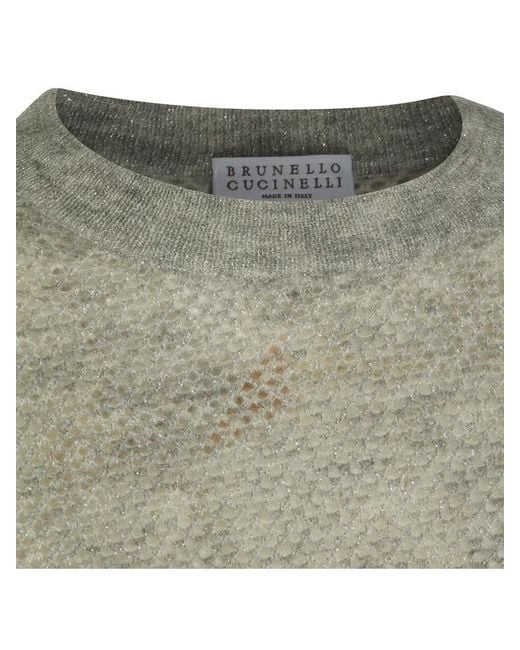 Brunello Cucinelli Gray Crewneck Straight-Hem Sweater