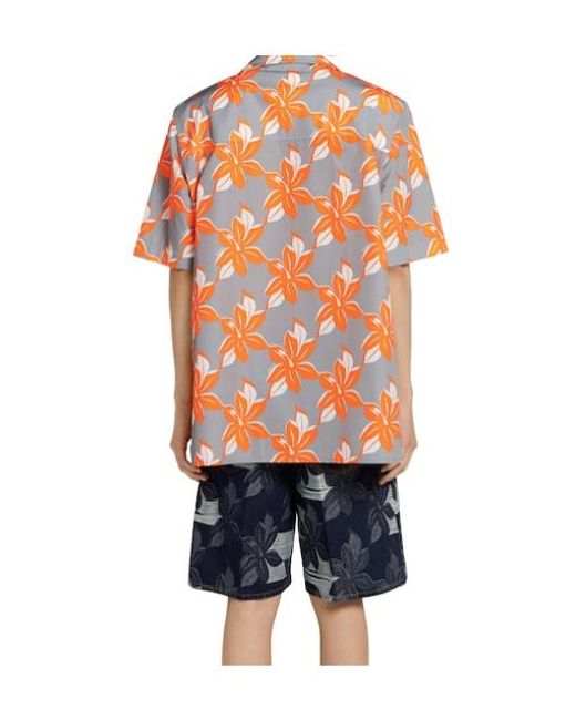 Gucci Orange Printed Short-Sleeve Poplin Shirt for men