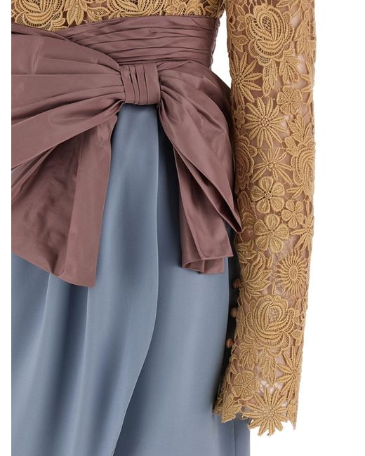 Valentino Blue Embroidered Off-Shoulder Dress
