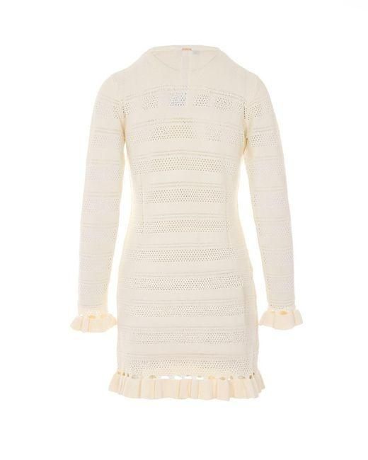 Twinset White Ruffled Short Knitted Dress