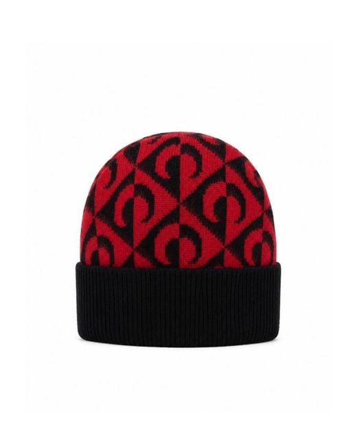 MARINE SERRE Red Wool Blend Knit Cap With Turned-Up Brim for men