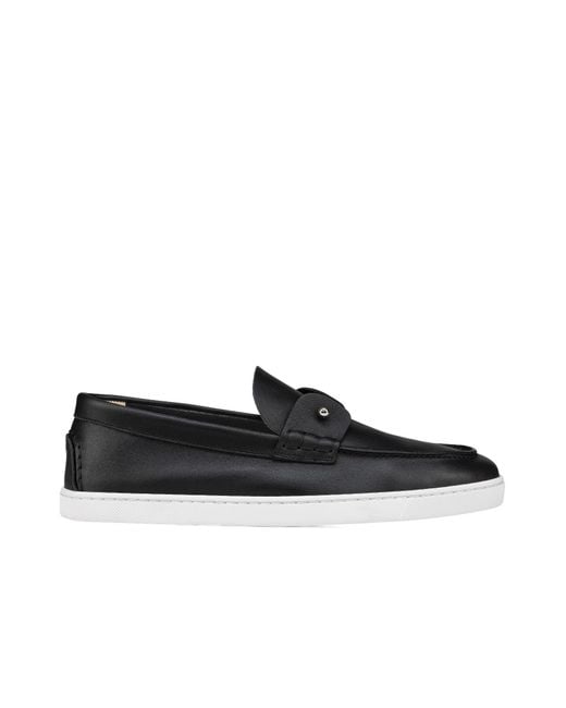 Christian Louboutin Black Chambeliboat Leather Boat Shoes for men