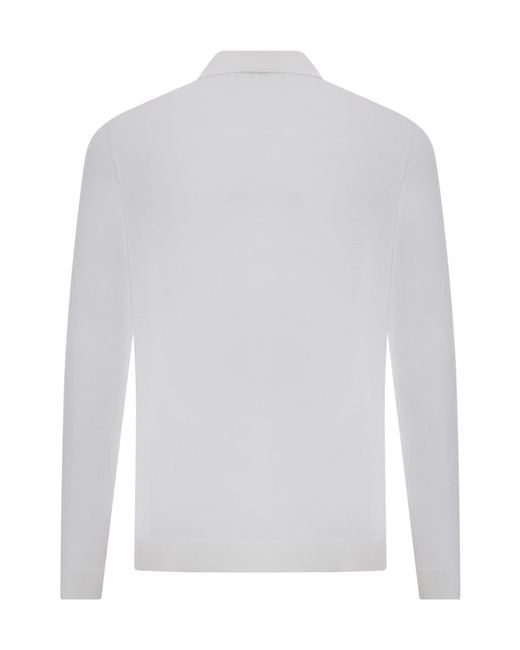 Roberto Collina White Knitted Long-Sleeve Polo Shirt for men