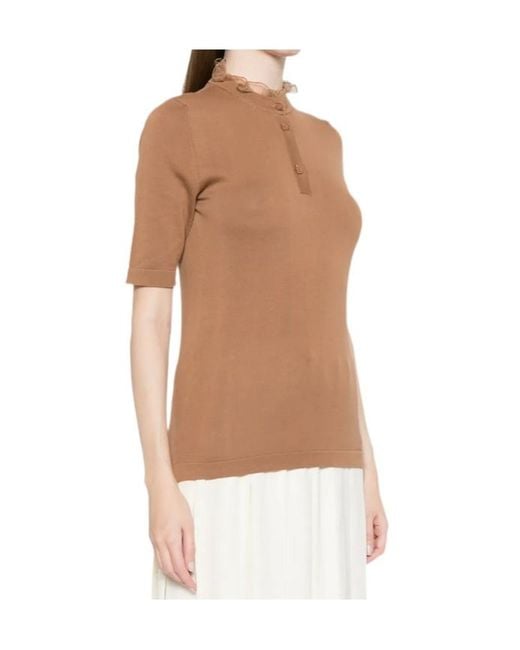 Fabiana Filippi Brown Ruffled Buttoned T-Shirt