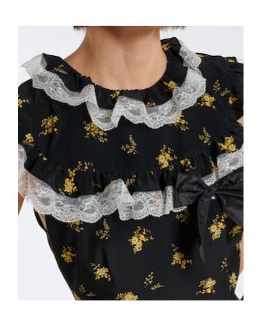 Alessandra Rich Black Bow-Detail Floral Silk Gown