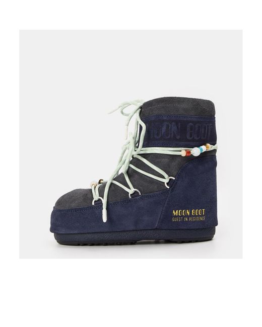 Moon Boot Blue And Color-Blocked Suede Snow Boots