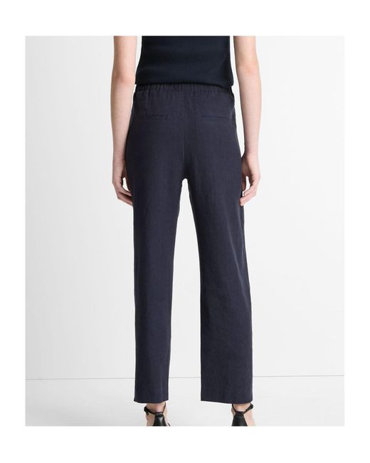 Vince Blue Linen-Blend Tapered Pull-On Pant