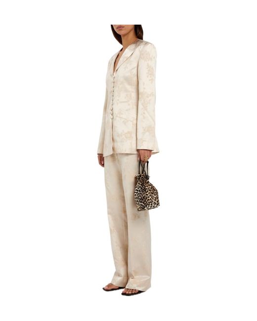 Ganni Natural Patterned Satin Trousers