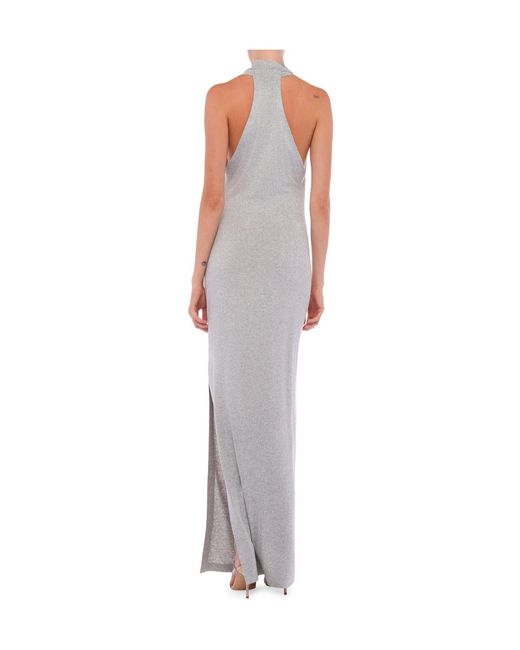 Norma Kamali White Halter Neeta Side Slit Gown