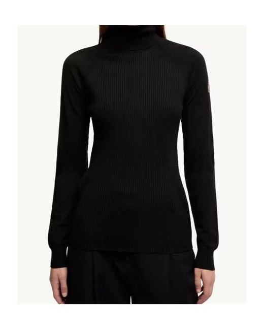 Moncler Black Grenoble Logo Embroidered Polo Neck Jumper