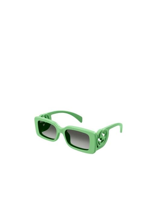 Gucci Green Eyewear Rectangular Logo-Detail Sunglasses