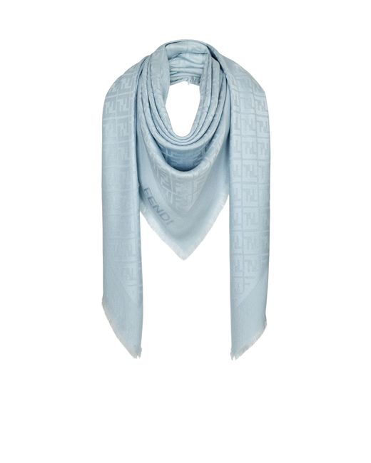 Fendi Blue Ff Jacquard Frayed-Edge Scarf