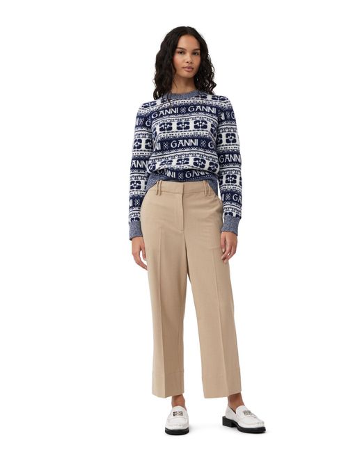 Ganni Natural Drapey Melange Cropped Trousers