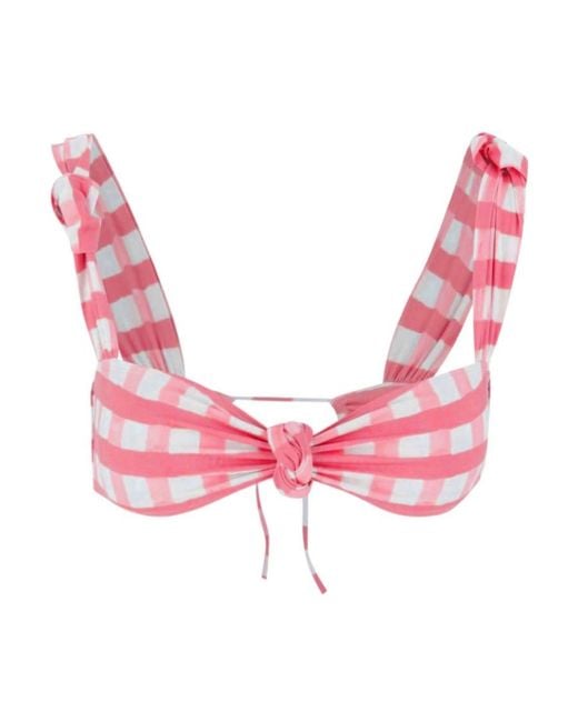 Jacquemus Pink Check-Print Knotted Bikini Top