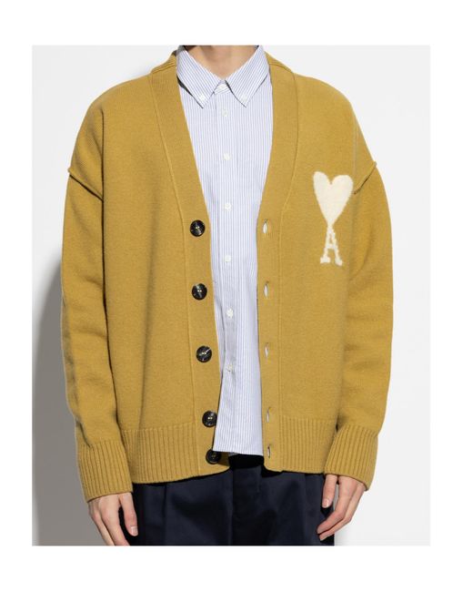 AMI Yellow Wool Cardigan for men