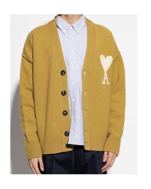 AMI Yellow Wool Cardigan for men