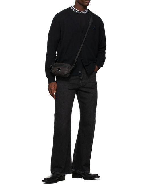 Acne Black Logo Patch Knitted Cardigan for men
