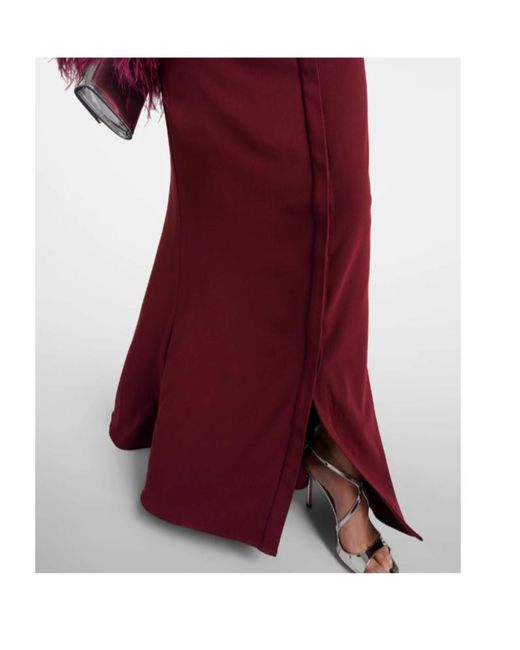 Roland Mouret Red Feather-Trimmed Crepe-Satin Shirt Dress