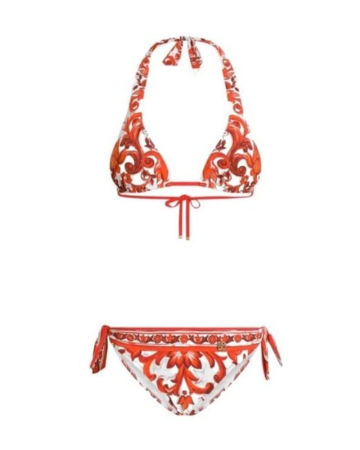 Dolce & Gabbana Red Majolica-Printed Bikini Set