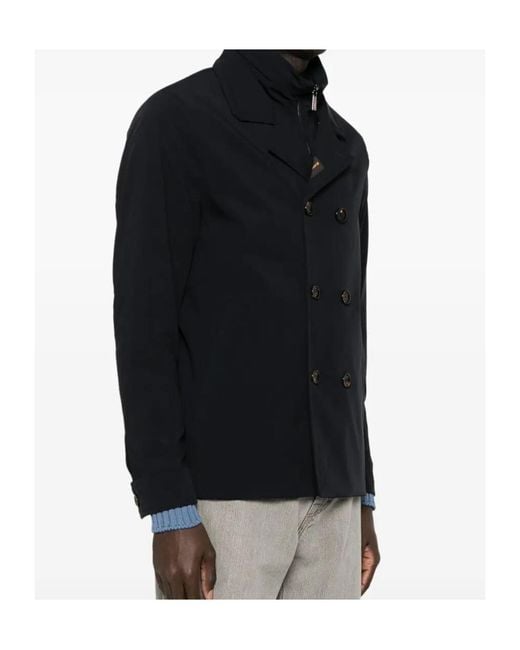 Moorer Black Volmer Double-Breasted Peacoat for men