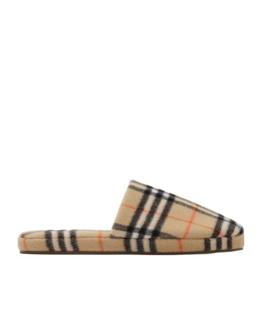 Burberry Brown Check Wool Blend Slippers for men