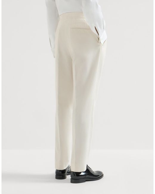 Brunello Cucinelli White Pleated Tailored Pants for men