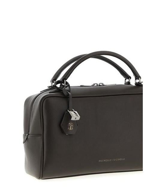 Brunello Cucinelli Black Boston Explorer Zipped Tote Bag