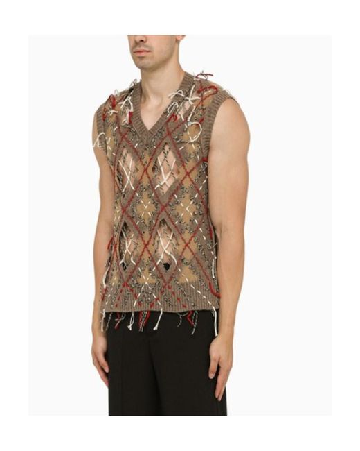 Maison Margiela Brown Cut-Out Knitted Tank Vest for men