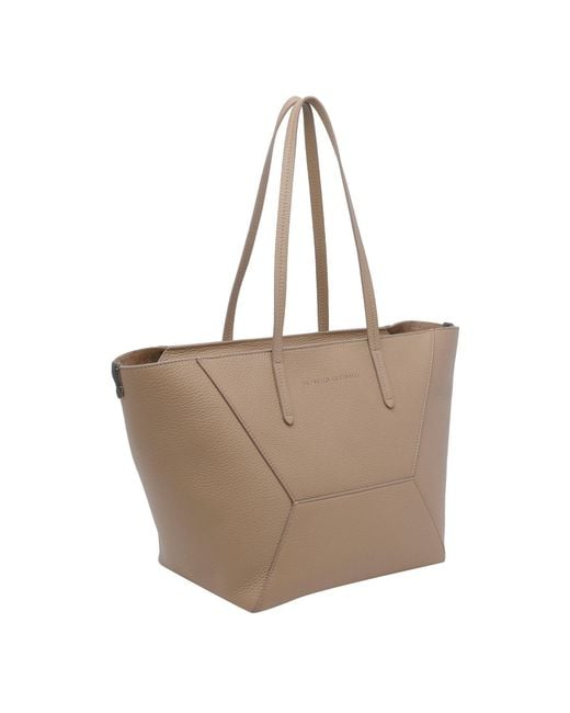 Brunello Cucinelli Natural Logo Embossed Top Handle Bag