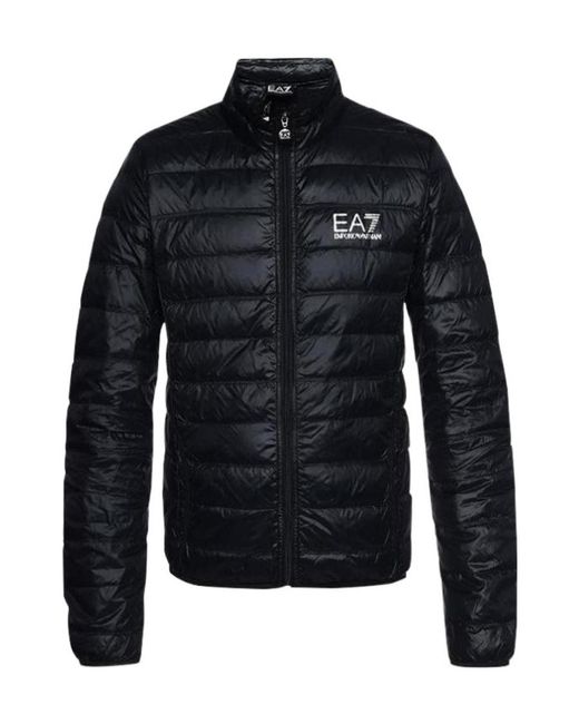 EA7 Blue Logo Printed Zipped Puffer Jacket for men