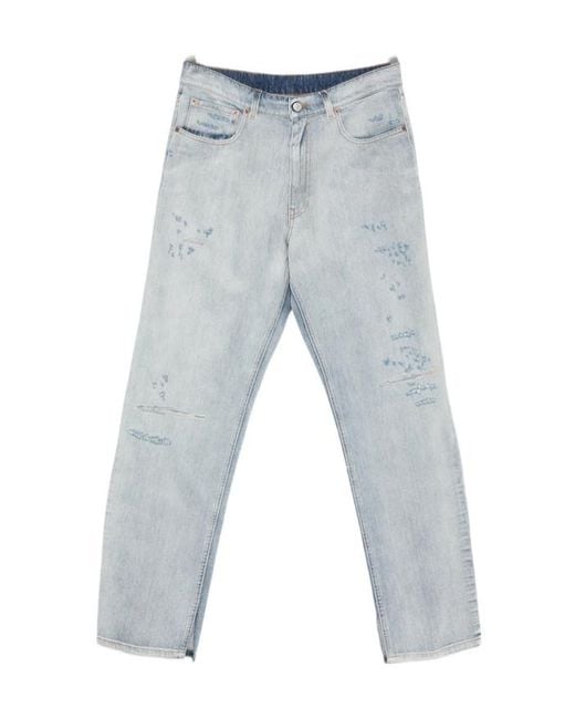 MM6 by Maison Margiela Blue Logo Patch Distressed Jeans for men