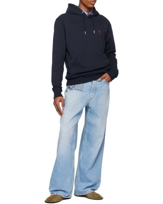 AMI Blue Ami De Coeur Drawstring Hoodie for men