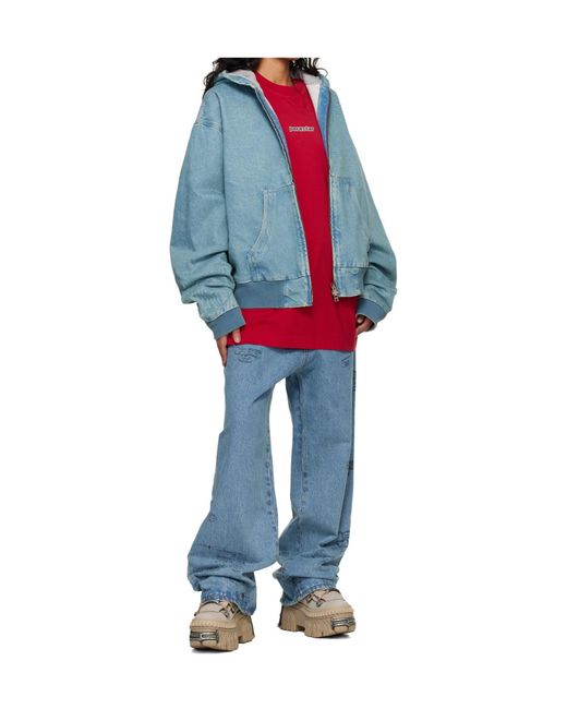 Vetements Blue Hooded Zip-Up Denim Jacket for men