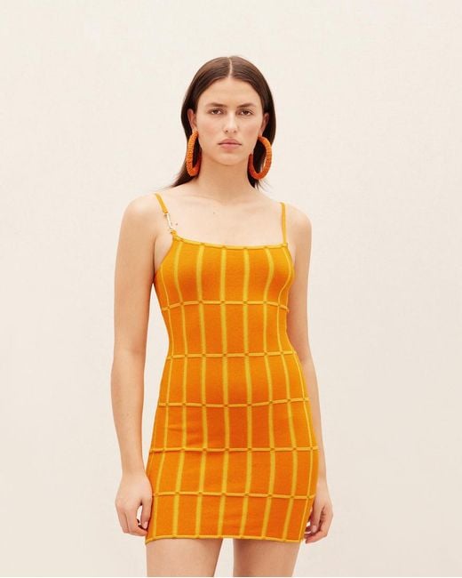 Jacquemus Orange La Robe Maille Malha Checked Mini Dress