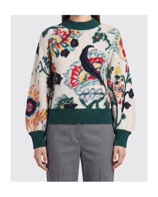 Sacai Green Jacquard Floral Knitted Sweater
