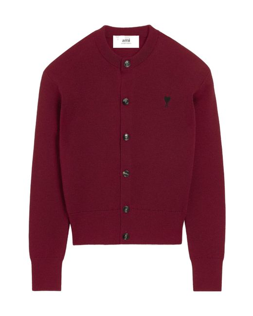 AMI Red Ami De Coeur Wool Cardigan