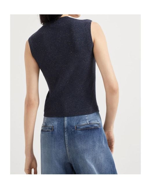 Brunello Cucinelli Blue V-Neck Knitted Vest