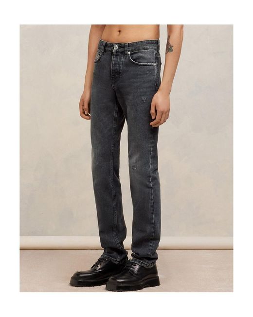 AMI Gray Logo-Patch Straight Leg Jeans for men