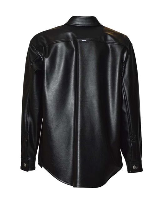 MSGM Black Structured Faux Leather Pocket Shirt for men