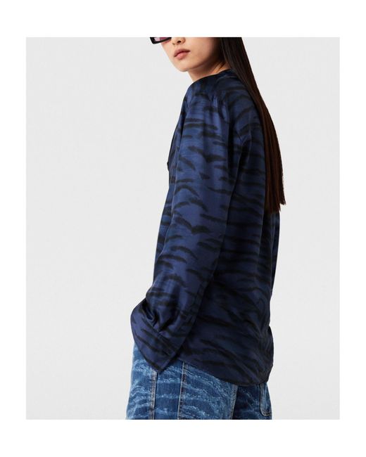 Stella McCartney Blue Tiger-Print Silk Shirt