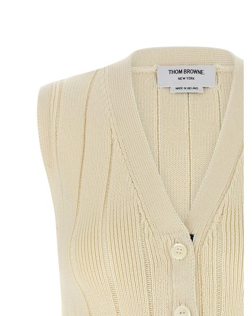 Thom Browne Natural Ribbed V-Neck Vest
