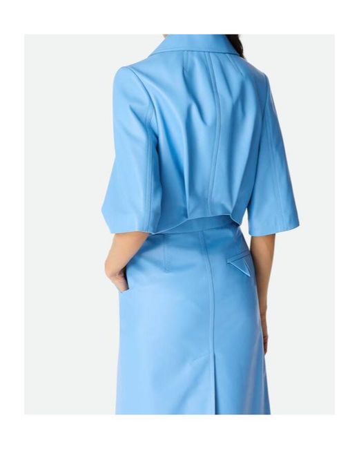 Bottega Veneta Blue Leather Cropped Jacket