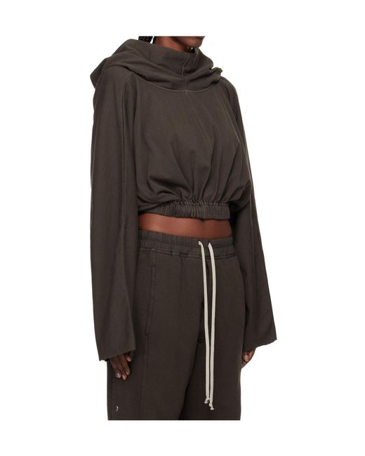 Rick Owens Brown Cropped Hoodie