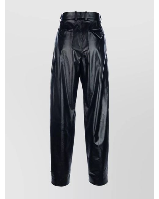 Bottega Veneta Blue Pleated Leather Trousers
