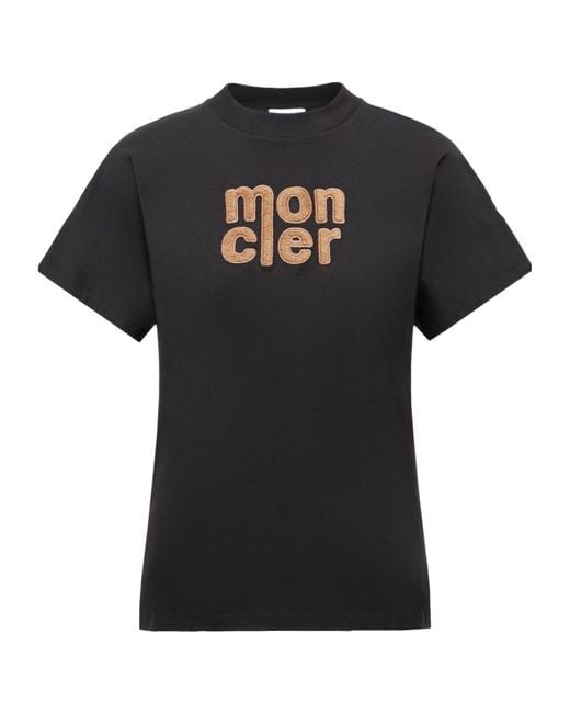 Moncler Black Logo Embroidered Crewneck T-Shirt