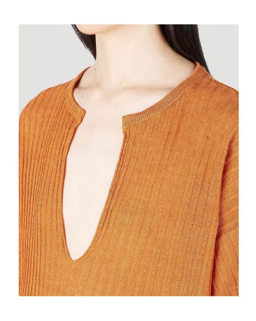 Rodebjer Orange Short-Sleeved Ribbed Sweater