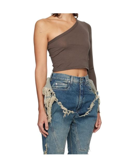 Rick Owens Blue Temple Ziggy One-Shoulder Design T-Shirt