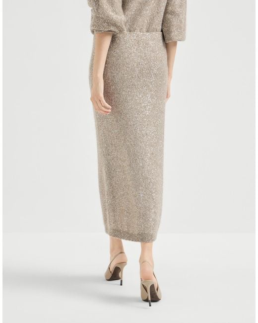 Brunello Cucinelli Gray Elastic-Waistband Midi Skirt