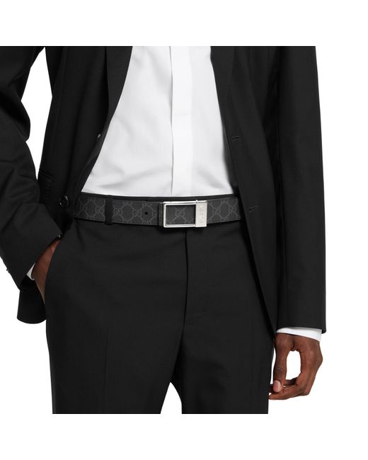 Gucci White Reversible Belt With Rectangular Buckle for men