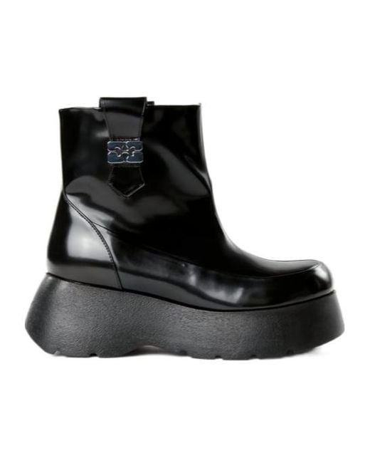 Ganni Black Kat Logo Plaque Ankle Boots